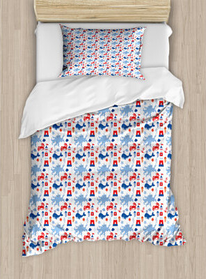 Ambesonne Lighthouse Duvet Cover Set, Animal Pattern Shell, Twin, Blue Red White