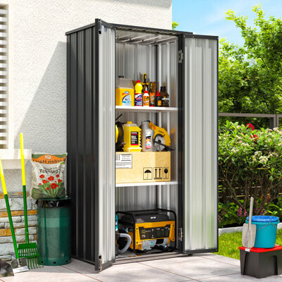 Aoxun Outdoor Storage Cabinet Metal Garden Shed With 2 Adjustable Shelves 3 Layer Indoor& Outdoor Waterproof Vertical Storage Shed