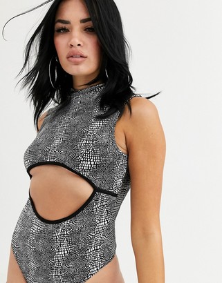 Without You cutout high neck bodysuit in silver