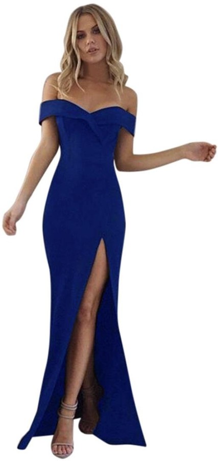 WUDUBE Women V Neck Solid Color Long Sleeve High Waist Open Back Seam Party Party at The Beach Split Evening Dress Long