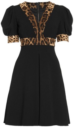 Dolce & Gabbana Puff Sleeve Leopard Trim Dress