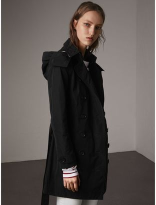 Burberry Taffeta Trench Coat with Detachable Hood , Size: 16, Black