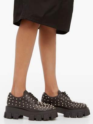 Prada Studded Leather Derby Shoes - Womens - Black