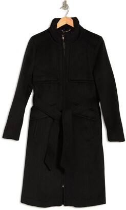 Karl Lagerfeld Paris Belted Zip Front Wool Blend Coat - ShopStyle