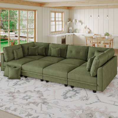 Latitude Run Degennaro 8 Seat Corduroy Convertible Modular Sectional Sofa With Storage