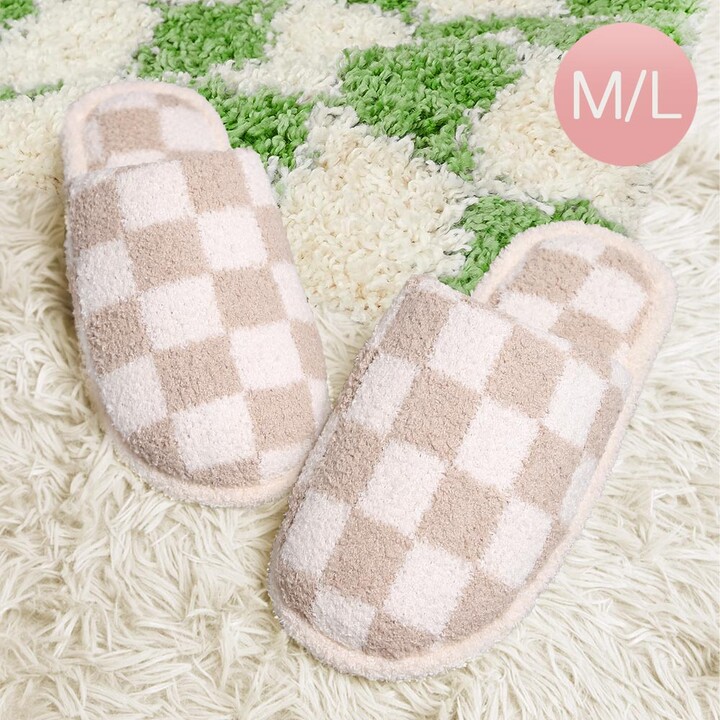 FASHNZFAB Checkerboard Soft Home Indoor Floor Slippers - Beige