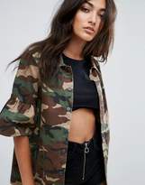 Thumbnail for your product : Noisy May Camo Overshirt With Peplum Sleeve Detail