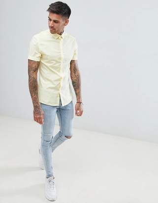 ASOS Design DESIGN skinny shirt in yellow with short sleeves