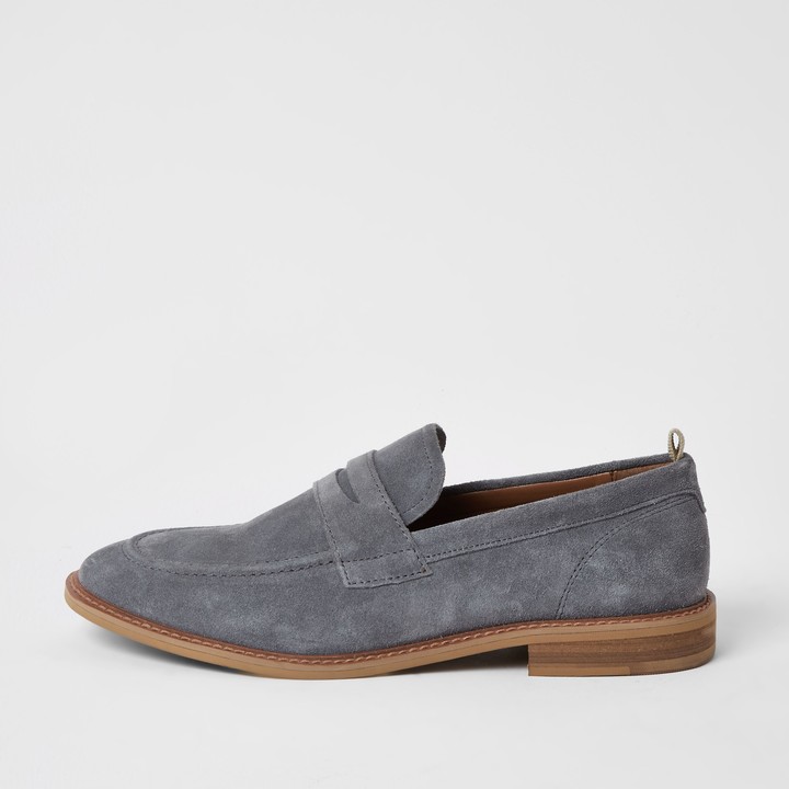 mens grey penny loafers