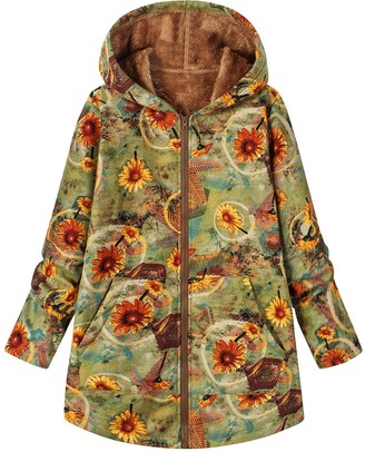 Pianshanzi Women's Thickened Coat Artistic Floral Pattern Warm Winter  Fleece Lined Hoodie Outwear Jacket with Side Pocket Outdoor Jacket Women  Waterproof - ShopStyle