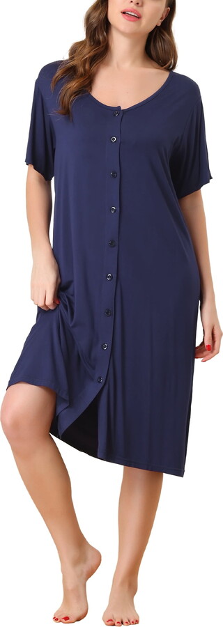 Unique Bargains Womens Modal Nightshirt Soft Button Down Short Sleeve Nightgown