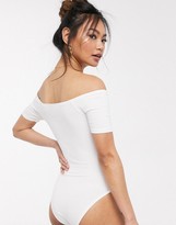 Thumbnail for your product : Miss Selfridge bardot ruched front bodysuit in white