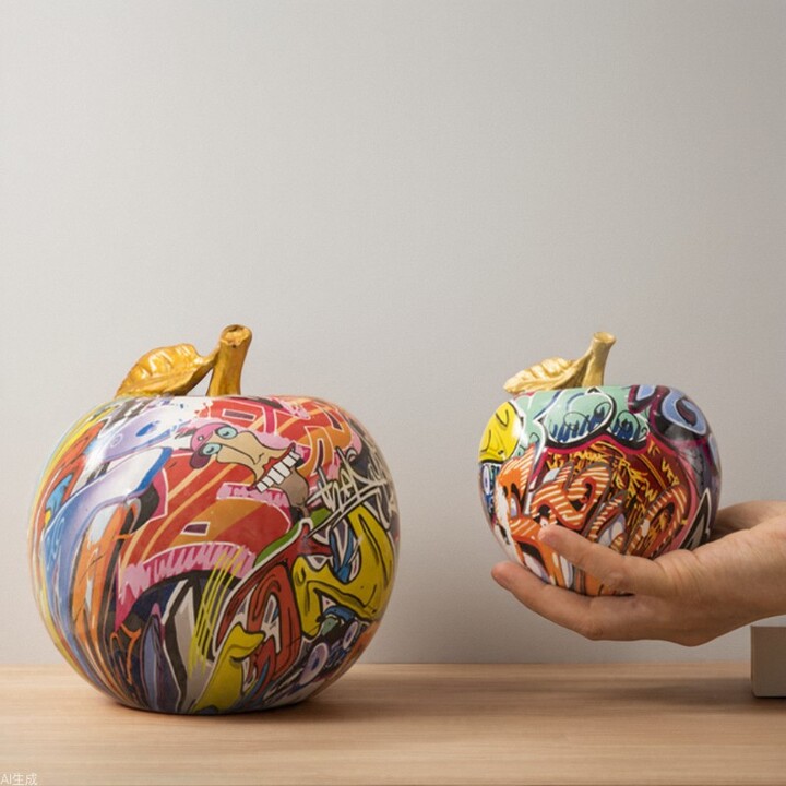 Colorful Fruit Figurines Apple Statue Decorations Abstract Graffiti Apple Resin Sculpture for Table top Ornament Home Decor