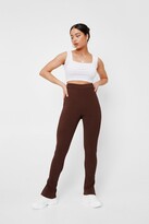 Thumbnail for your product : Nasty Gal Womens Petite Split Hem High Waisted Flares - Brown - 6