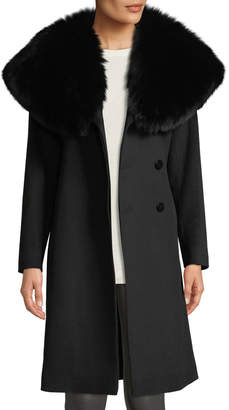 Fleurette Oversize Fur-Collar Wool Wrap Coat