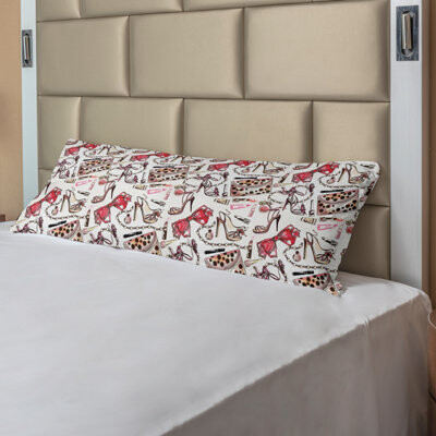 Ambesonne Fashion Body Pillow Case Cover With Zipper, Feminine Shoes Lipstic Perfume Accessory Items For Beauty Pattern Image, Decorative Accent Long