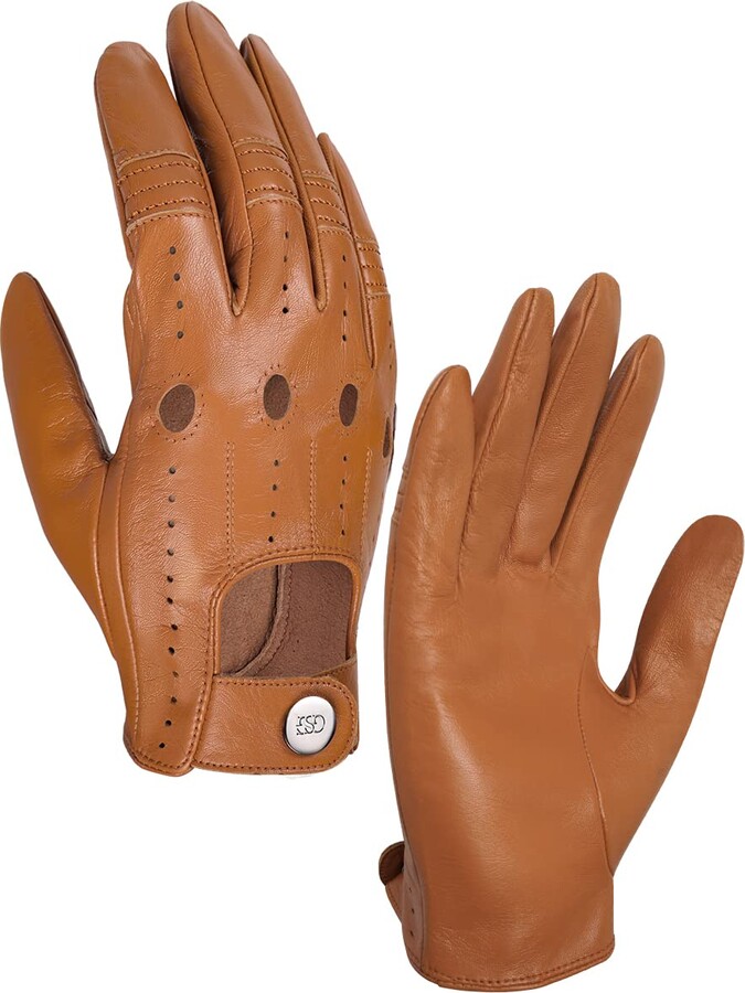 GSG Dames Vingerloze Leren Handschoenen - Schapenvacht Echt Leer Voor Rijden