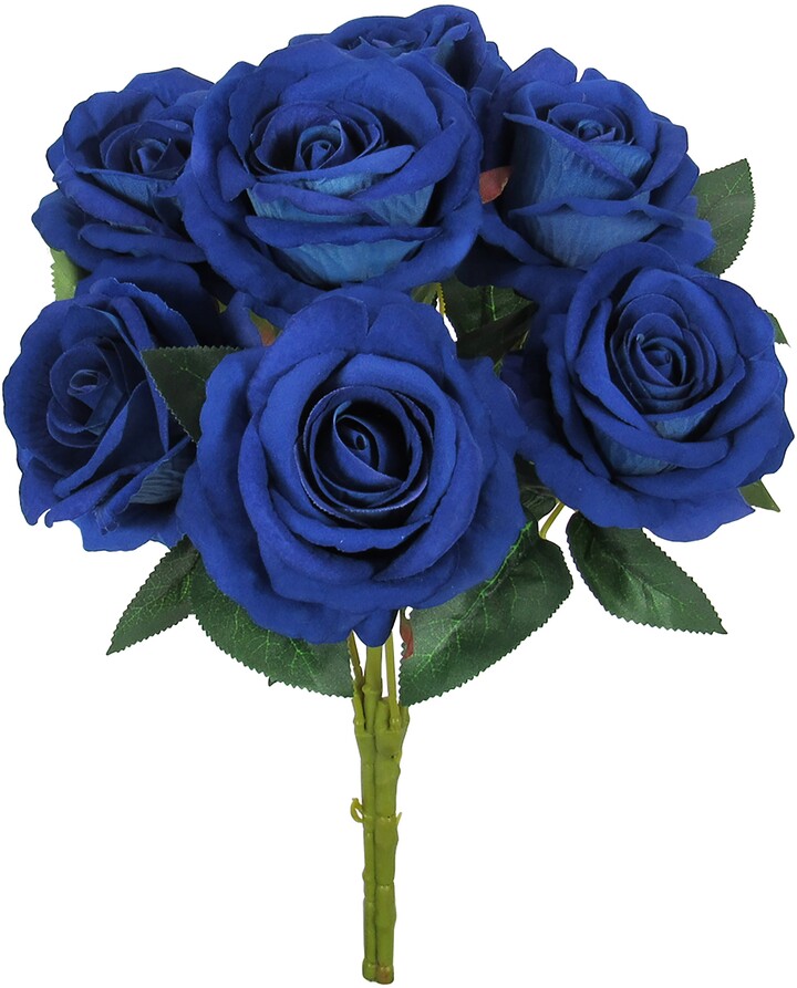 Living Luxury Set of 2 Royal Blue Artificial Velvet Rose Flower Stem