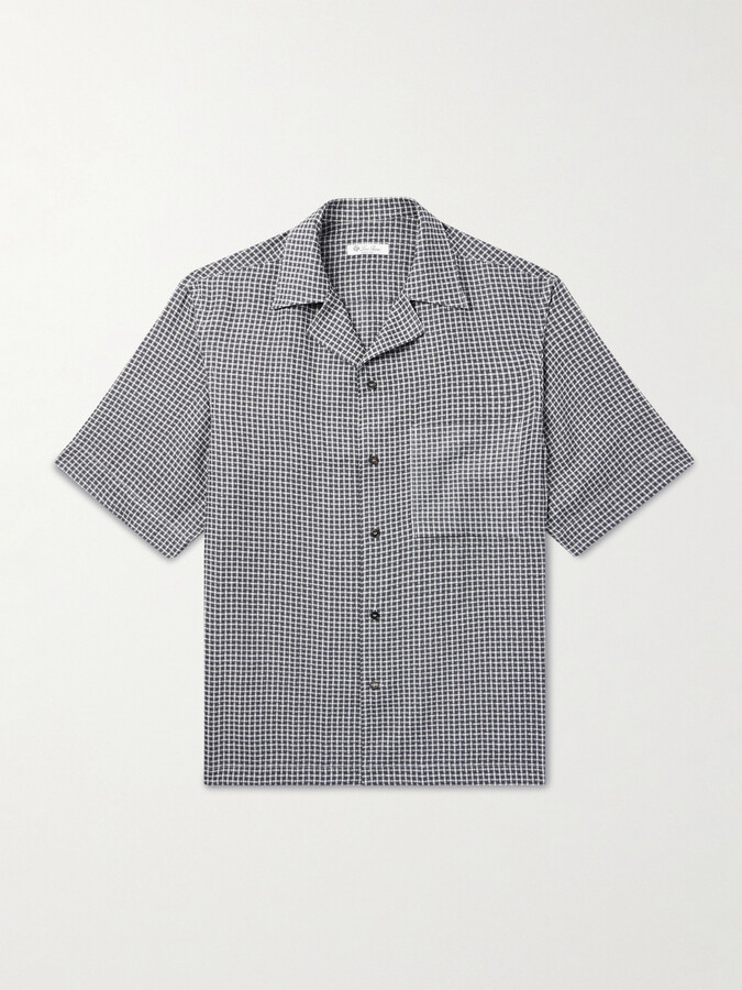 Loro Piana Federico Camp-Collar Checked Linen Shirt