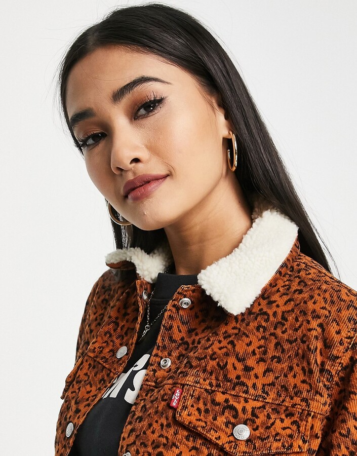 Levi's sherpa collar denim jacket in leopard print - ShopStyle