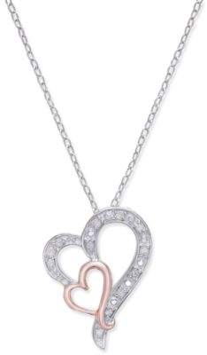 Macy's Diamond Two-Tone Heart Pendant Necklace (1/10 ct. t.w.) in Sterling Silver
