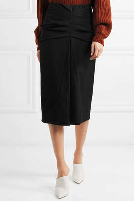 Lemaire Gathered Wool And Cotton-blend Twill Midi Skirt - Black