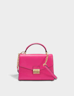 MICHAEL Michael Kors Sloan Medium Double Flap Top Handle Satchel Bag in Ultra Pink Polished Leather