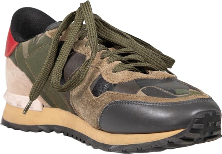 Valentino Garavani Green Leather Camouflage Rockrunner Trainers Size It 37.5