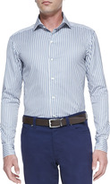 Thumbnail for your product : Ermenegildo Zegna Poplin Striped Long-Sleeve Shirt, Blue