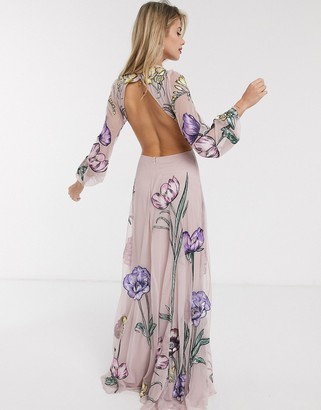 ASOS EDITION maxi dress with cut out back and oversized floral embroidery
