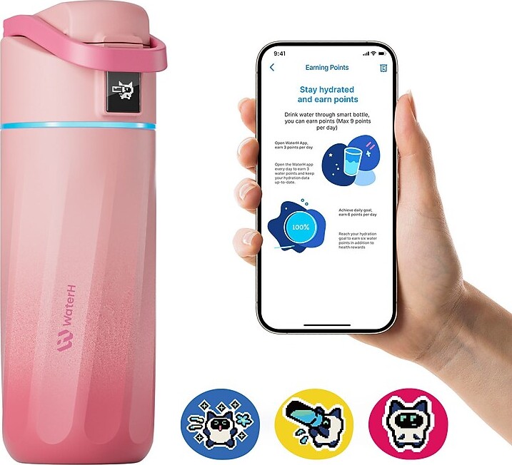 WaterH Boost Stainless Steel Vacuum Insulated Water Bottle, 16 oz., Pink (B003-MA-16oz-GRP-NA-WH)