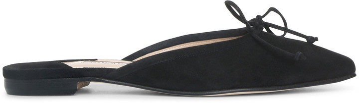 black suede flat mules