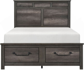 Darby Home Co 1Pc Gray Finish Queen Platform Bed With Footboard Storage Wooden Furniture Traditional Design