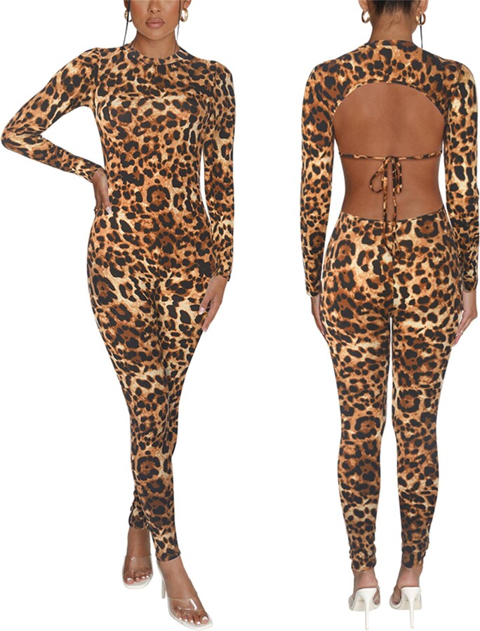 Mzkdieey Womens Fleece Onesie Pajamas Jumpsuit Leopard Print Warm Sherpa Romper Sleepwear One Piece Loungewear With Bear Ear Brown - View #3