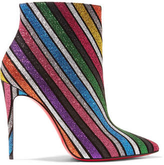 Christian Louboutin So Kate 100 Striped Glittered Leather Ankle Boots - Metallic