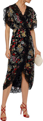 Alice + Olivia Adele Floral-print Fil Coupe Chiffon Midi Wrap Dress