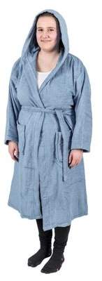 Homescapes Blue 100 Combed Egyptian Cotton Hooded Adults Bathrobe, L/xl