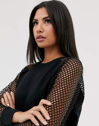 DKNY raglan sweatshirt mesh sleeves co-ord-Black