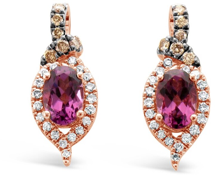 LeVian 14K Rose Gold 1.28 Ct. Tw. Diamond & Purple Garnet Earrings
