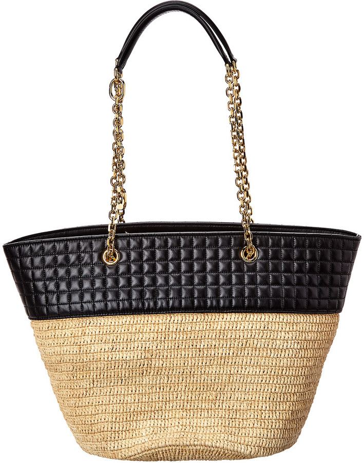 straw and leather tote