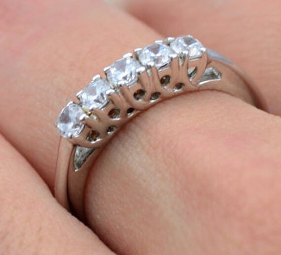 Etsy 10K White Gold Wedding Band .50 Carat Cubic Zirconia