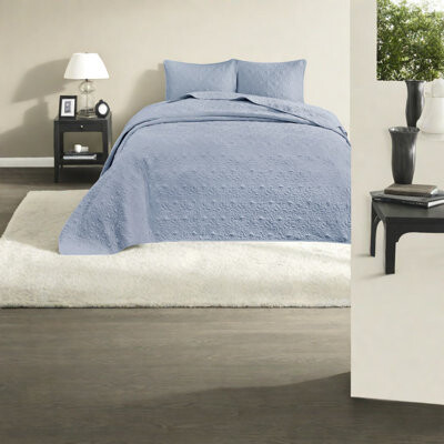 DORROM Reversible Cotton King Bedding Set, Blue, Cottage Style For Home Comfort