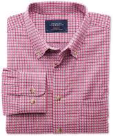 Thumbnail for your product : Extra Slim Fit Non-Iron Poplin Coral and Navy Check Cotton Casual Shirt Single Cuff Size Small by Charles Tyrwhitt
