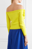 Thumbnail for your product : DELPOZO Off-the-shoulder Ruffled Basketweave Cotton Top - Yellow