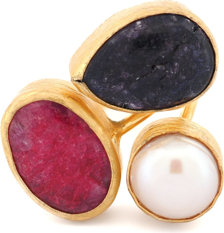 Ebru Jewelry Gold / White / Yellow Sacred Harmony Triple Gemstone Statement Ring - Gold
