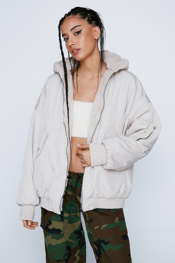 Nasty Gal Faux Fur Reversible Oversized Bomber Jacket ShopStyle