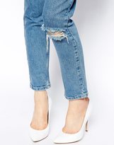 Thumbnail for your product : ASOS Farleigh High Waist Slim Mom Jeans in Rosebowl Mid Wash Blue with Ripped Knee