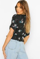 Thumbnail for your product : boohoo Floral Flounced Hem Button Cropped Blouse