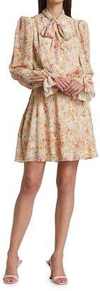 ML Monique Lhuillier Printed Chiffon Mini Dress