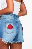 Thumbnail for your product : boohoo Tall Saina Embroidered Patch Denim Shorts